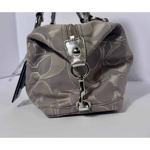 Coach Poppy Signature Lurex satchel shoulder handbag in Silver/gray metallic - Picture 4 of 12